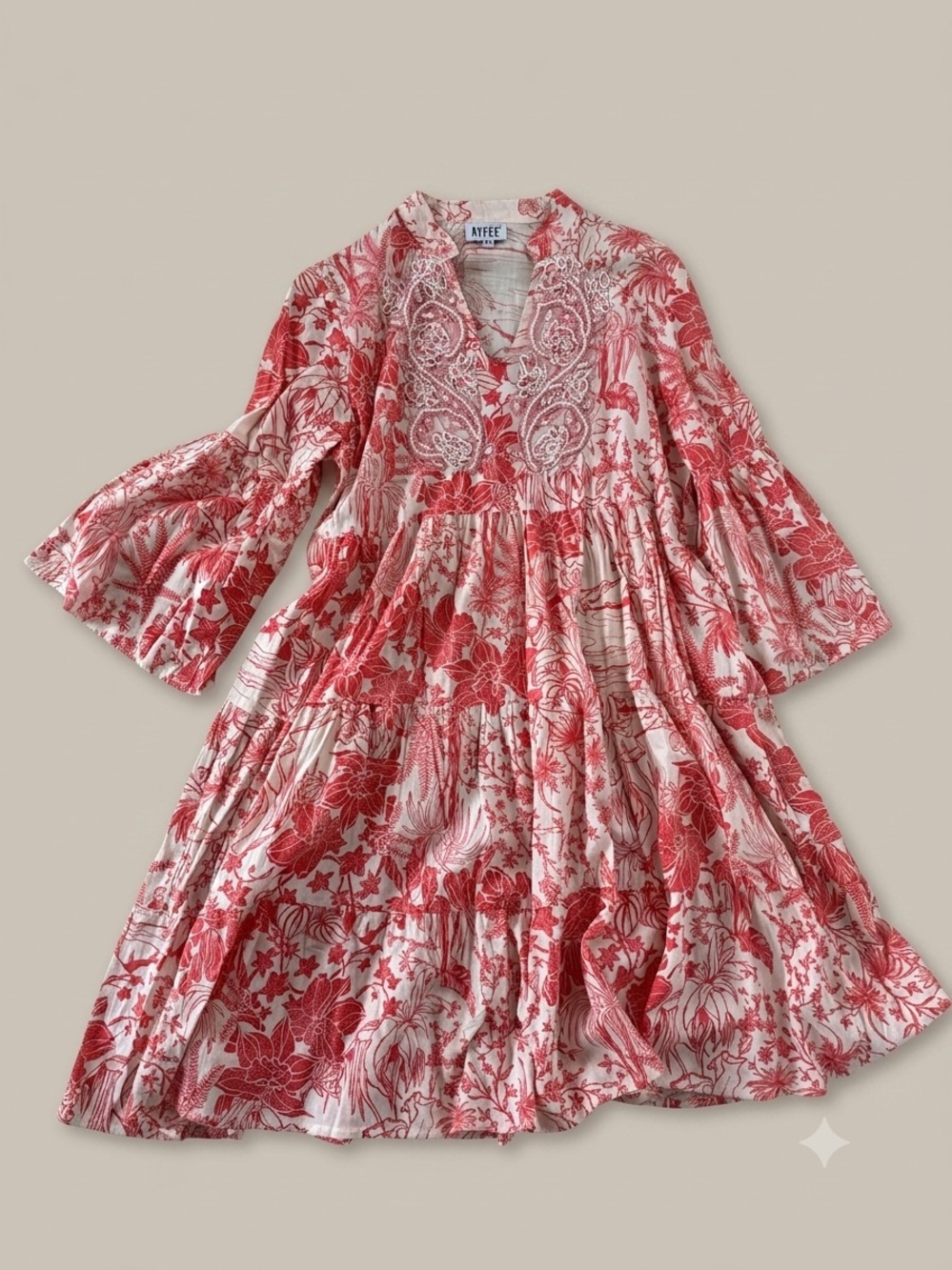 Red Floral Tiered Dress